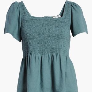 Madewell Linen Blend Kate Smocked Top